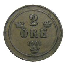 Монета 2 эре 1901 года Швеция (аверс)