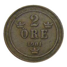 Монета 2 эре 1901 года Швеция (аверс)