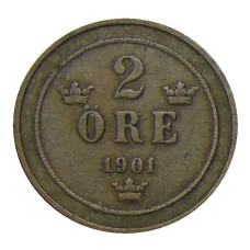 Монета 2 эре 1901 года Швеция (аверс)