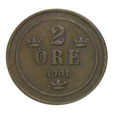 Монета 2 эре 1901 года Швеция (аверс)