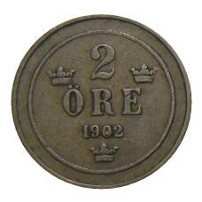Монета 2 эре 1902 года Швеция (аверс)