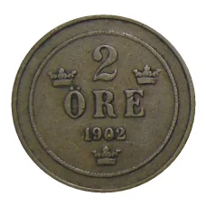 Монета 2 эре 1902 года Швеция (аверс)