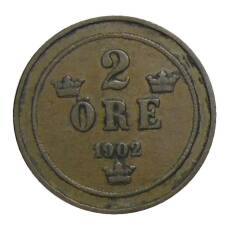 Монета 2 эре 1902 года Швеция (аверс)