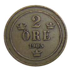 Монета 2 эре 1905 года Швеция (аверс)