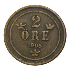 Монета 2 эре 1905 года Швеция (аверс)