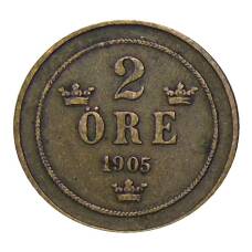 Монета 2 эре 1905 года Швеция (аверс)