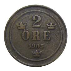 Монета 2 эре 1905 года Швеция (аверс)