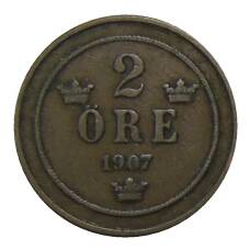 Монета 2 эре 1907 года Швеция (аверс)