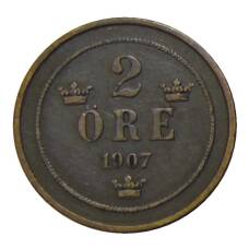 Монета 2 эре 1907 года Швеция (аверс)