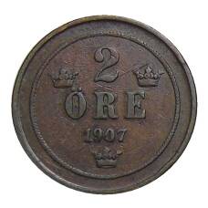 Монета 2 эре 1907 года Швеция (аверс)