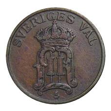 Монета 2 эре 1907 года Швеция (реверс)