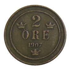 Монета 2 эре 1907 года Швеция (аверс)