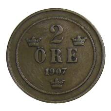 Монета 2 эре 1907 года Швеция (аверс)