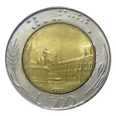 Монета 500 лир 1988 года Италия (аверс)