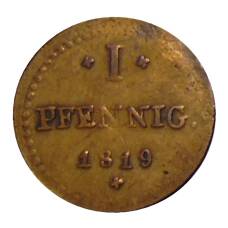 Монета 1 пфенниг 1819 года Германские государства Гессен-Дармштадт (аверс)