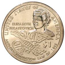 Монета 1 доллар 2020 года Сакагавея (Индианка) «Элизабет Ператрович — Закон о борьбе с дискриминацией 1945» P (аверс)