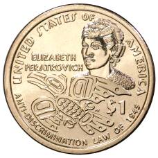 Монета 1 доллар 2020 года Сакагавея (Индианка) «Элизабет Ператрович — Закон о борьбе с дискриминацией 1945» D (аверс)