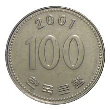 Монета 100 вон 2001 года Южная Корея (аверс)