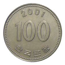 Монета 100 вон 2001 года Южная Корея (аверс)