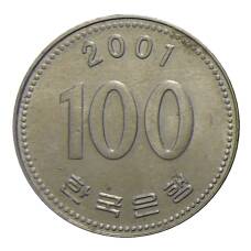 Монета 100 вон 2001 года Южная Корея (аверс)