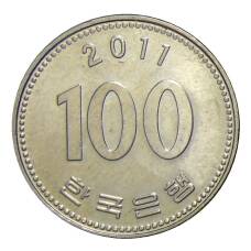 Монета 100 вон 2011 года Южная Корея (аверс)