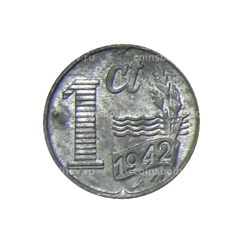 Монета 1 цент 1942 года Нидерланды