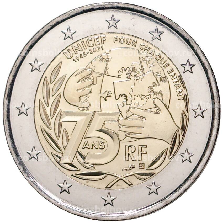 Монета 2 евро 2021 года Франция — 75 лет ЮНИСЕФ