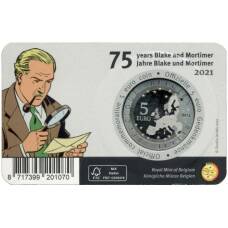 Монета 5 евро 2021 года Бельгия — 75 лет комиксу «Блейк и Мортимер» (цветное покрытие, в блистере) (реверс)