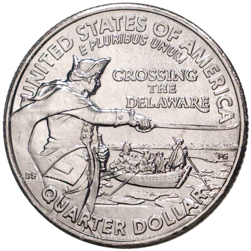 Монета 1/4 доллара (25 центов) 2021 года D США «Джордж Вашингтон — Переправа через реку Делавэр»