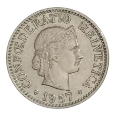Монета 10 раппенов 1957 года Швейцария (аверс)