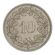 Монета 10 раппенов 1957 года Швейцария (реверс)
