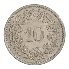 Монета 10 раппенов 1967 года Швейцария (реверс)