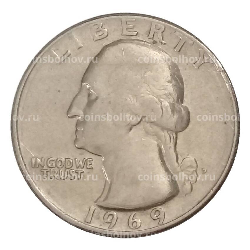 Монета 1/4 доллара (25 центов) 1969 года D США