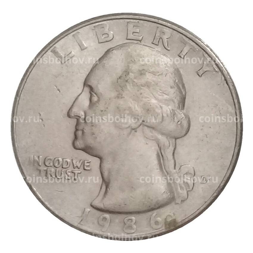 Монета 1/4 доллара (25 центов) 1986 года D США