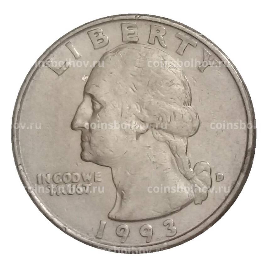 Монета 1/4 доллара (25 центов) 1993 года D США