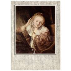 Открытка живопись Рембрандт «Молодая женщина примеряющая серьги»