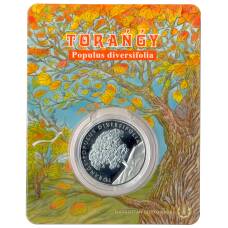 Монета 100 тенге 2020 года Казахстан — Тополь разнолистный (Populus diversifolia) 33мм в блистере (аверс)