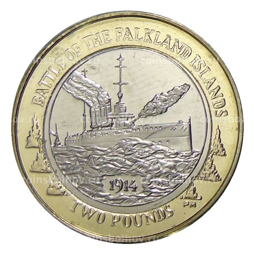Монета 2 фунта 2014 года Фолклендские острова —  100 лет Фолклендскому бою