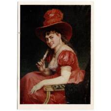 Открытка живопись Ю.Я. Леман «Парижанка. Дама в красном»