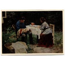 Открытка живопись Н.А. Касаткин «Что его ждёт»