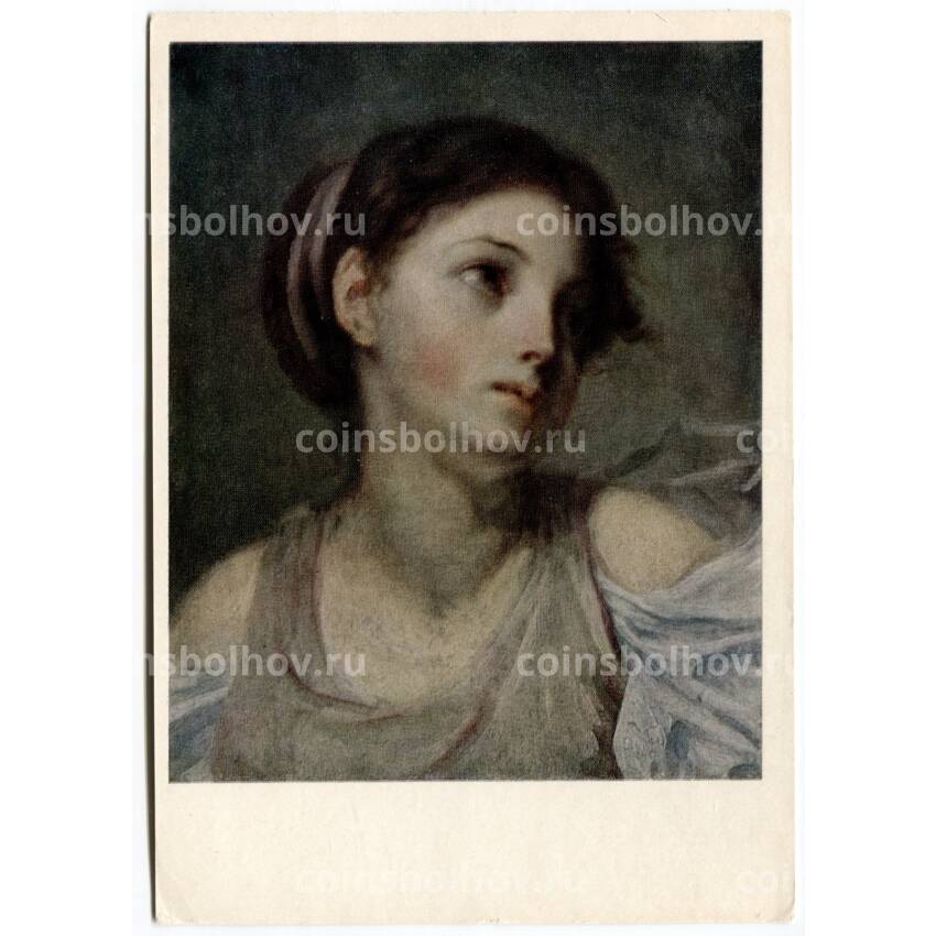 Открытка живопись Жан-Батист Грёз «Голова девушки в сиреневой тунике»