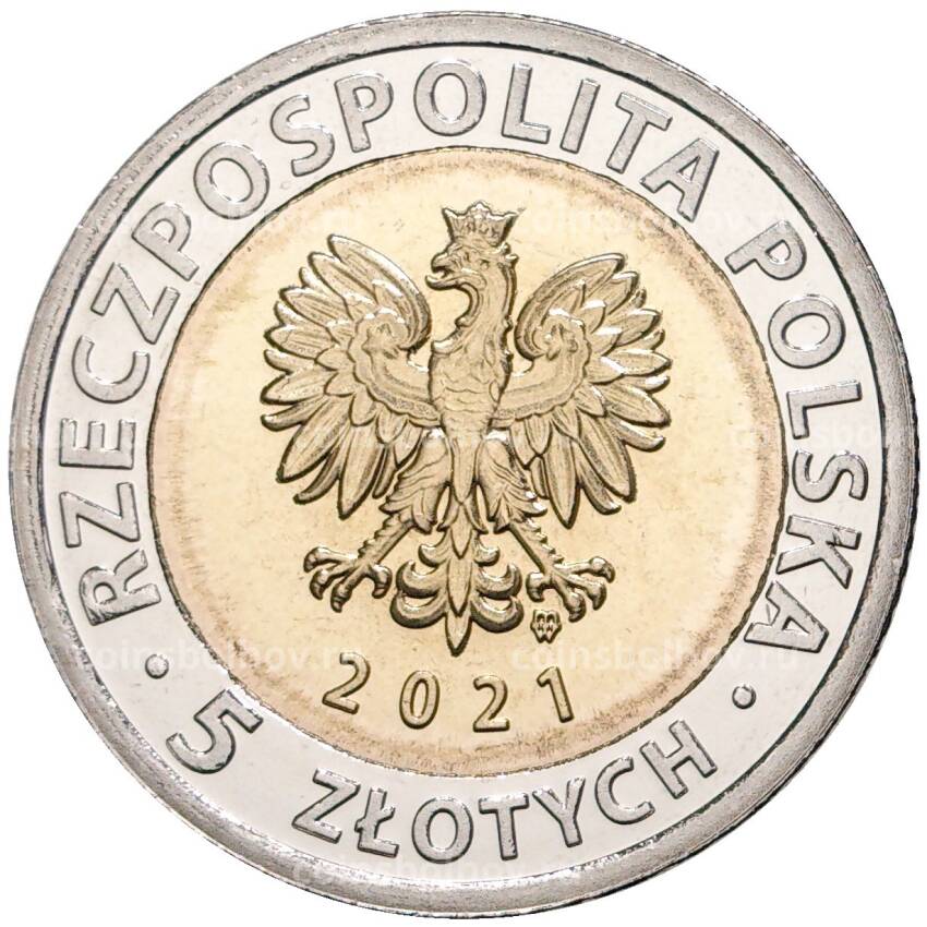Монета 5 злотых 2021 года Польша — Крановые ворота в Гданьске (вид 2)