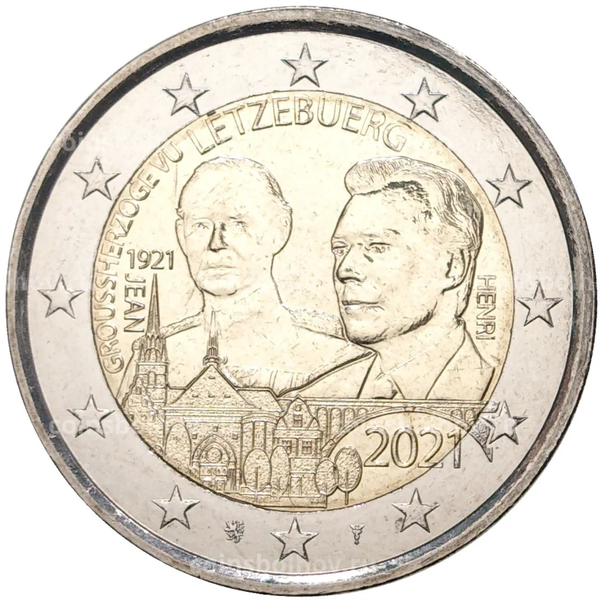 Монета 2 евро 2021 года Люксембург — 100 лет со дня рождения Великого Герцога Жана (Выпуклый чекан)