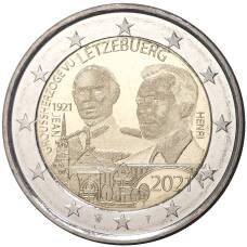 Монета 2 евро 2021 года Люксембург — 100 лет со дня рождения Великого Герцога Жана (Плоский чекан — лазерная гравировка) (аверс)