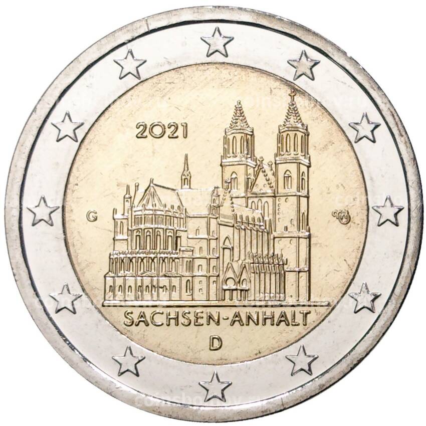 Монета 2 евро 2021 года G Германия «Федеральные земли Германии — Саксония-Анхальт (Магдебургский собор)»