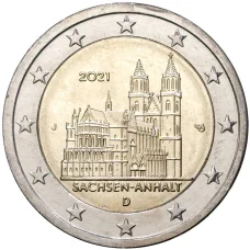 Монета 2 евро 2021 года J Германия «Федеральные земли Германии — Саксония-Анхальт (Магдебургский собор)» (аверс)