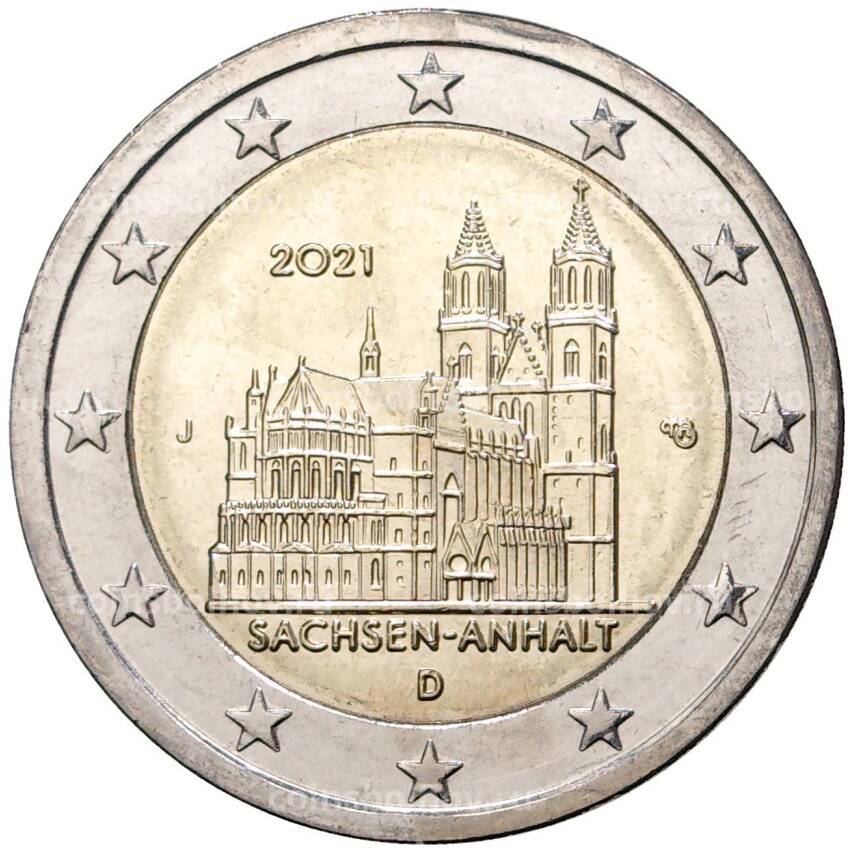 Монета 2 евро 2021 года J Германия «Федеральные земли Германии — Саксония-Анхальт (Магдебургский собор)»