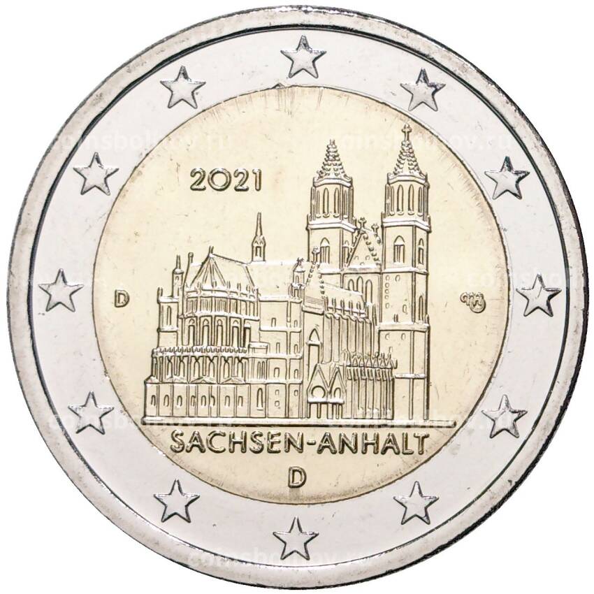 Монета 2 евро 2021 года D Германия «Федеральные земли Германии — Саксония-Анхальт (Магдебургский собор)»