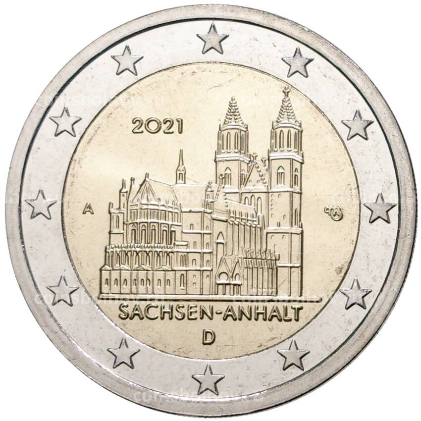 Монета 2 евро 2021 года A Германия «Федеральные земли Германии — Саксония-Анхальт (Магдебургский собор)»