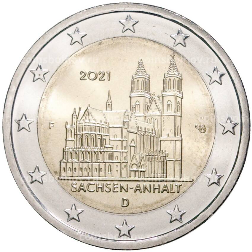 Монета 2 евро 2021 года F Германия «Федеральные земли Германии — Саксония-Анхальт (Магдебургский собор)»
